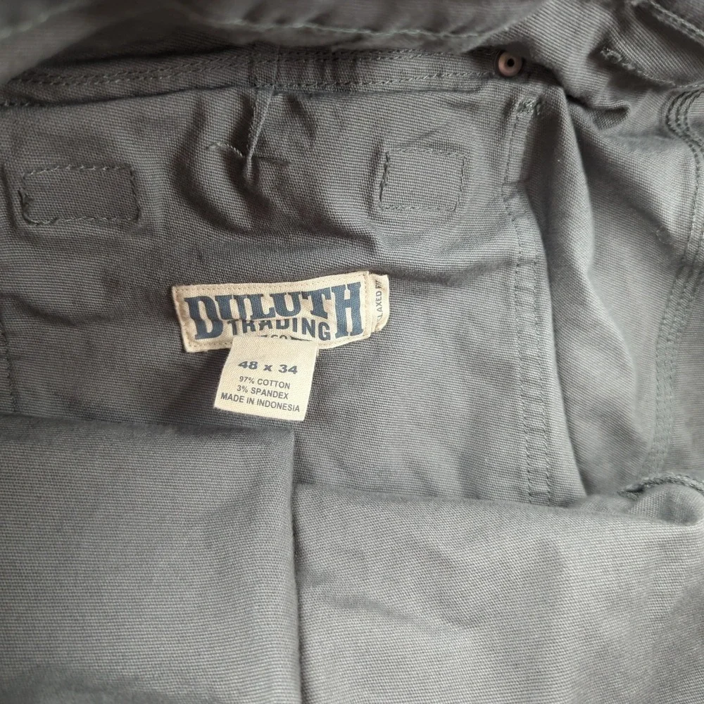 Duluth Trading Pants Mens 48x34 Khaki Flex Fire Hose Cargo Relaxed Utility